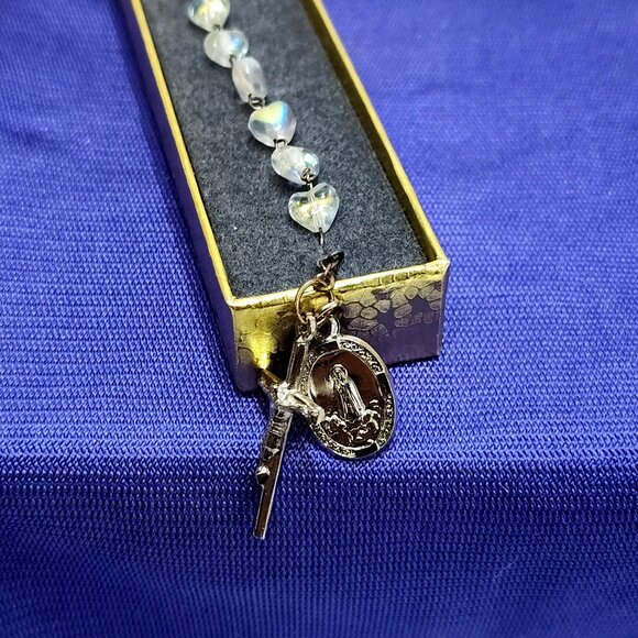 Our Lady Of Fatima Rosary Bracelet Heart Beads & Cross Charm W/ Case New Unused - Picture 5 of 8